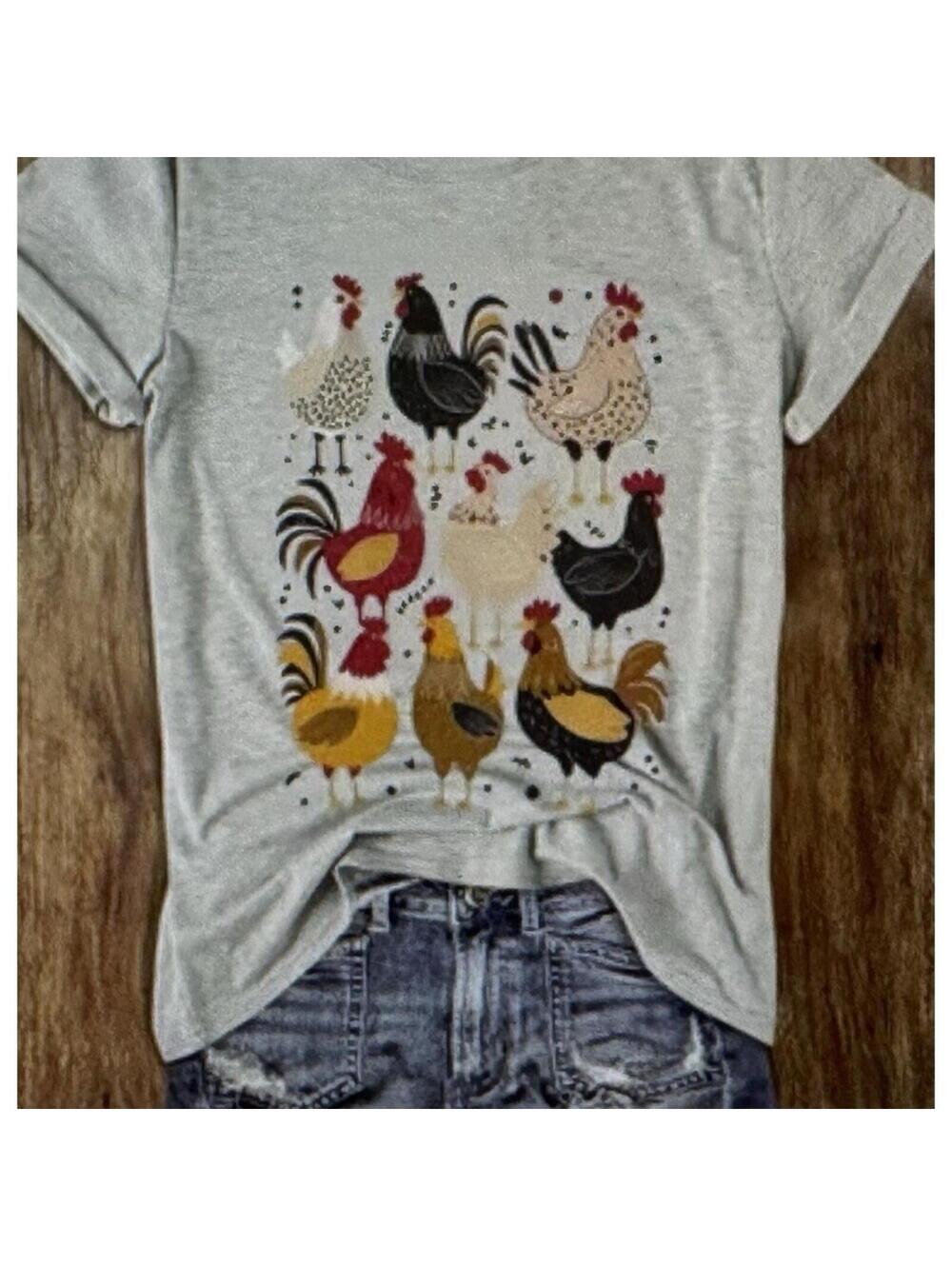 Rooster Graphic Gray Cotton T-Shirt Size M [COPY]